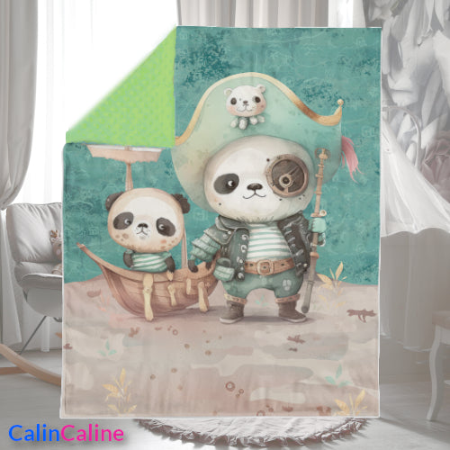 Panda Pirate Plaid Blanket | 70cm x 95cm | Minky color of your choice