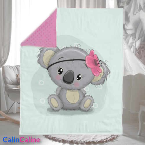 Baby Koala Girl Plaid Blanket | 70cm x 95cm | Choice of minky color
