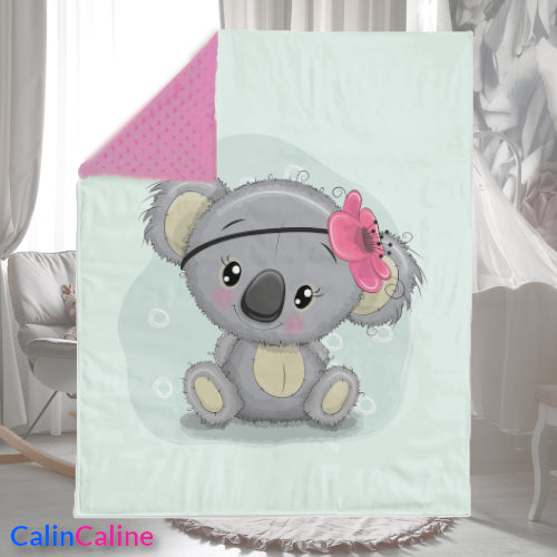 Couverture Plaid Bébé Koala Fille | 70cm x 95cm | Couleur minky au choix