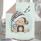 Couverture Plaid Bébé Singe Dodo | 70cm x 95cm | Couleur minky au choix