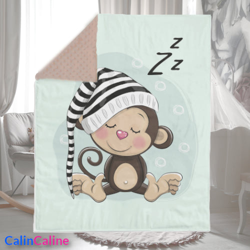 Couverture Plaid Bébé Singe Dodo | 70cm x 95cm | Couleur minky au choix