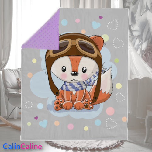 Baby Fox Pilot Plaid Blanket | 70cm x 95cm | Choice of minky color