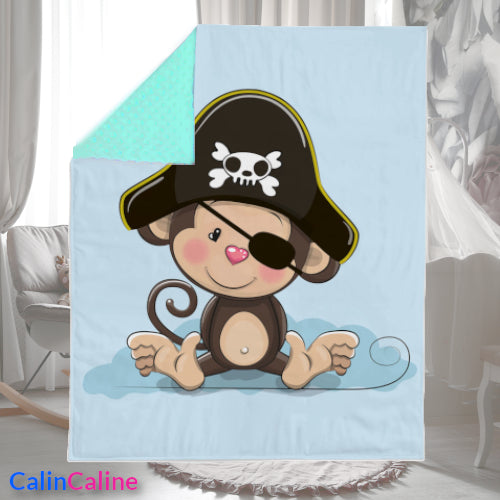 Pirate Monkey Baby Plaid Blanket | 70cm x 95cm | Choice of minky color