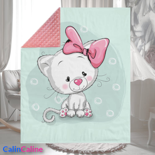 Baby kat geruite deken lint | 70 cm x 95 cm | Minky naar keuze