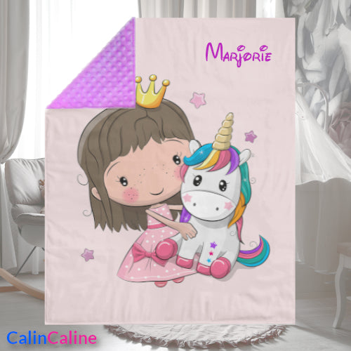 Couverture Plaid Bébé Princesse Licorne | 70cm x 95cm | Minky au choix