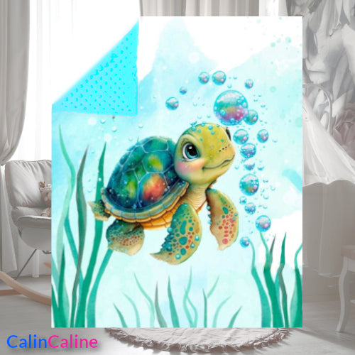 Couverture Plaid Tortue de Mer Garçon | 70cm x 95cm | Couleur minky au choix