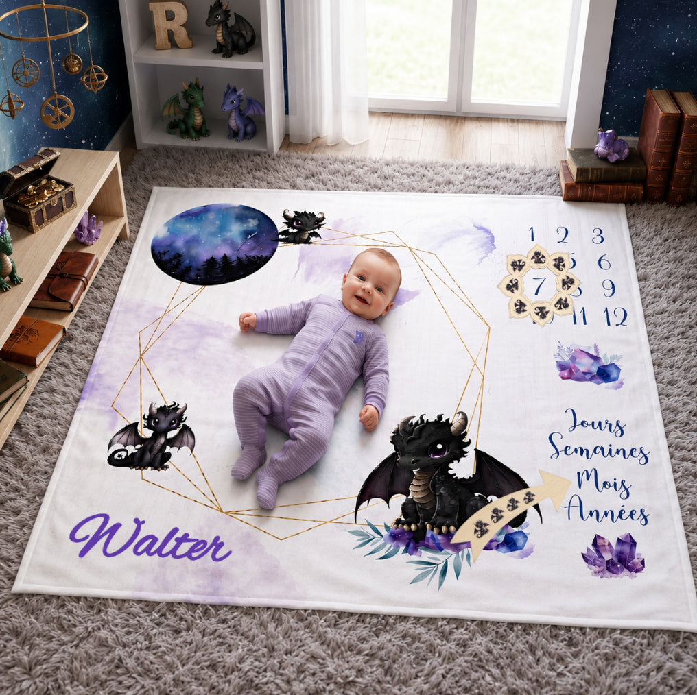Couverture Etape Photo Dragon Noir | A personnaliser | 95cm x 75cm