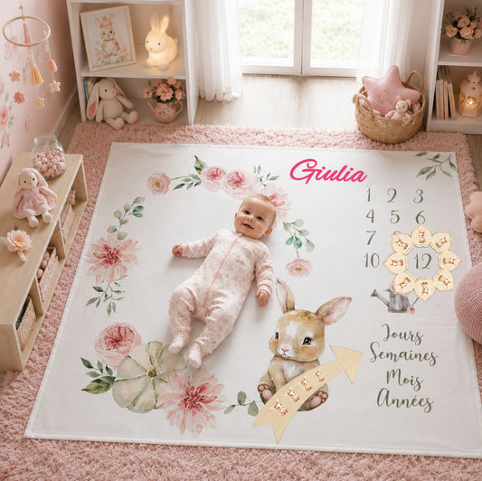 Couverture Photo Etape Lapin Rose | A personnaliser | 95cm x 75cm