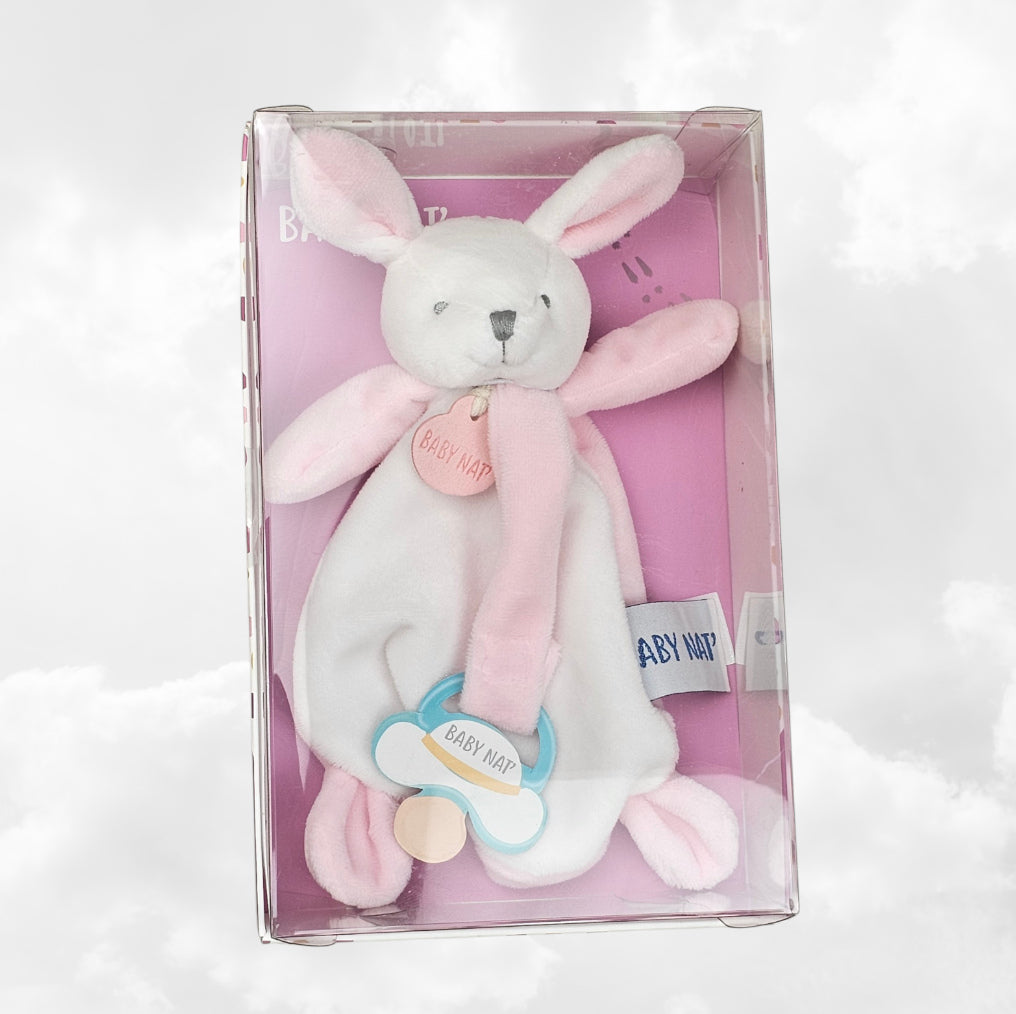 Doudou & Attache Sucette Lapinou Rose Personnalisé | BabyNat