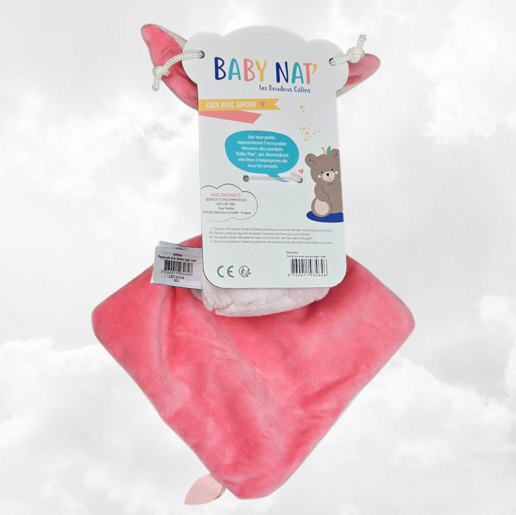 Pantin avec doudou lapin fille 12 cm personnalisé | BabyNat