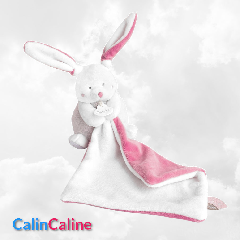 Pantin avec doudou lapin fille 12 cm personnalisé | BabyNat
