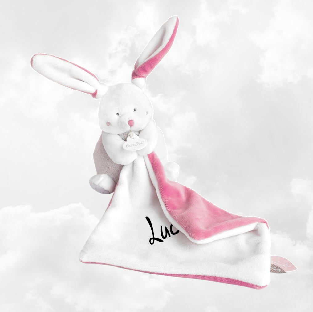 Pantin avec doudou lapin fille 12 cm personnalisé | BabyNat