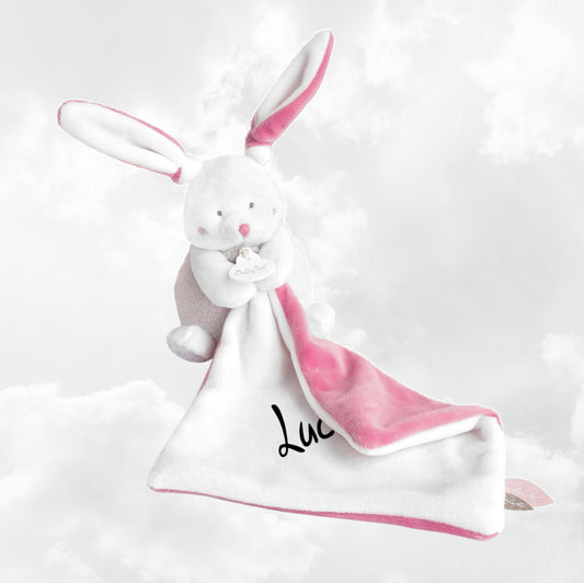 Pantin avec doudou lapin fille 12 cm personnalisé | BabyNat