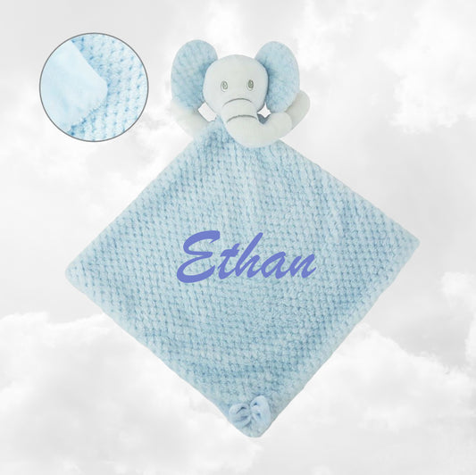 Doudou Mouchoir Eléphant Bleu 30cm | Avec Prénom Personnalisé | Baby Town