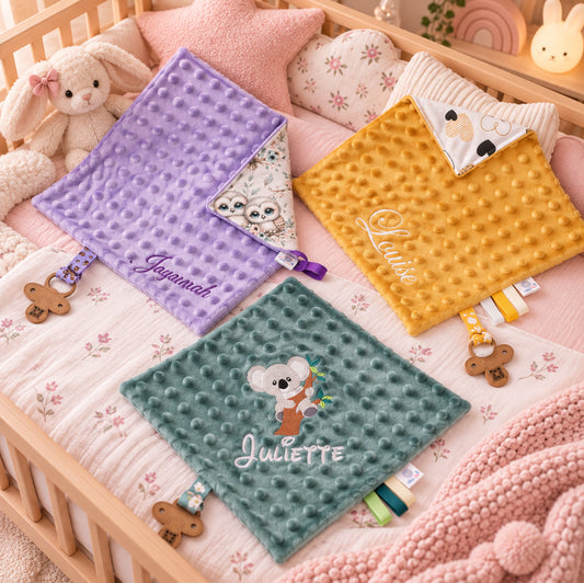 Créez Votre Doudou Coton & Minky Carré Personnalisé | 30cm | Fille