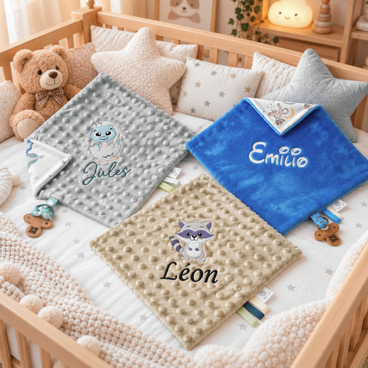 Créez Votre Doudou Coton & Minky Carré Personnalisé | 30cm | Garçon