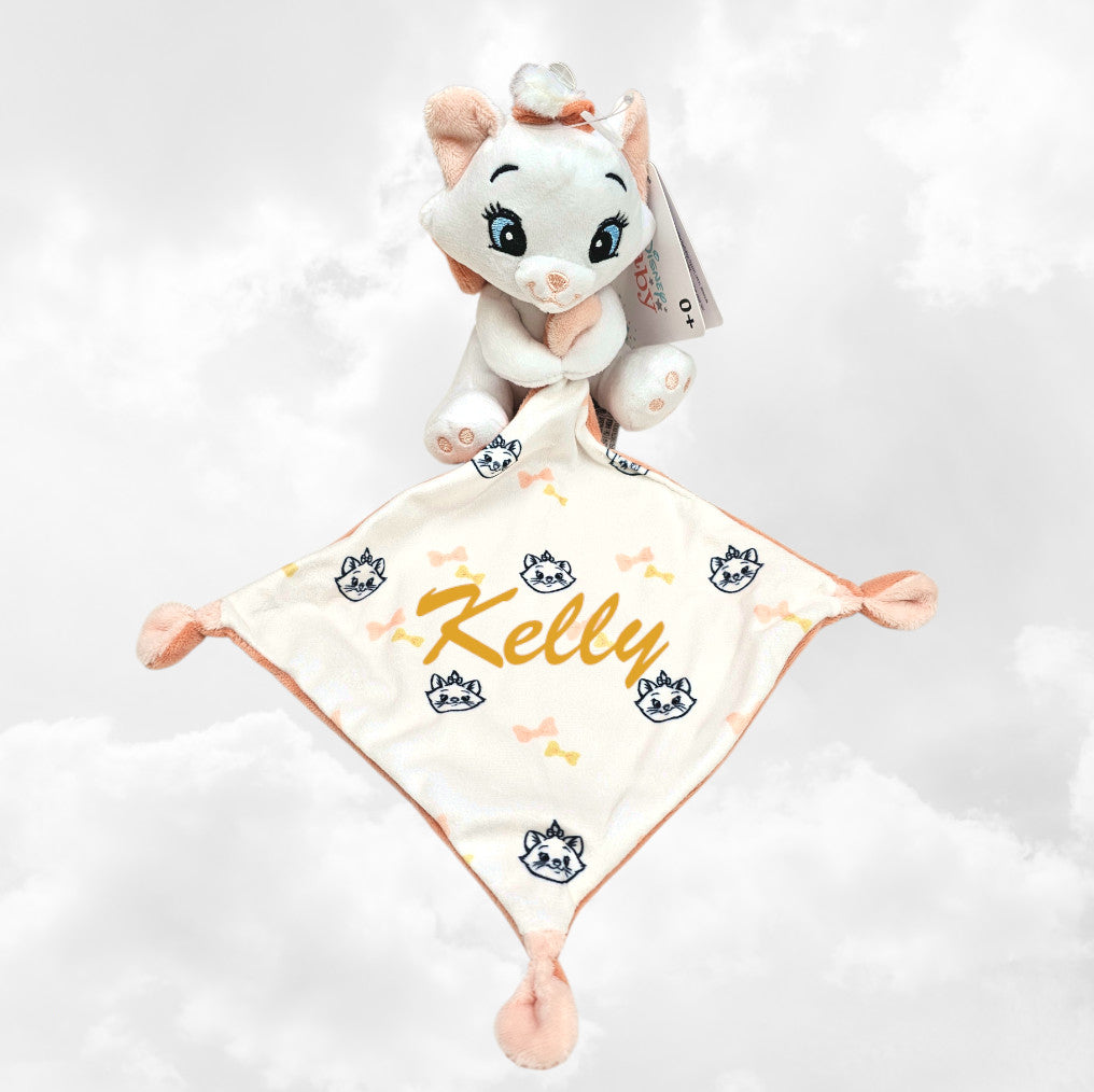 Doudou Peluche Mouchoir Disney Marie Saumon | Avec prénom