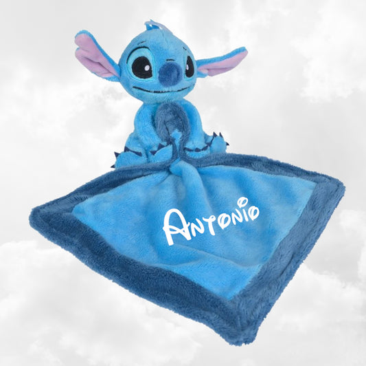 Doudou Mouchoir Disney Stitch 21cm | Avec prénom brodé | Bleu foncé