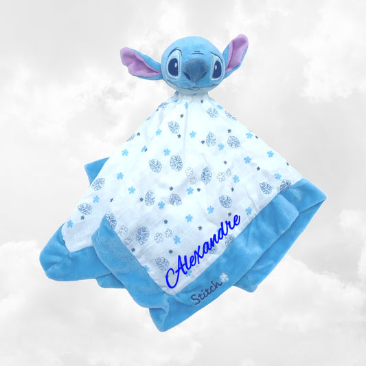 Doudou Mouchoir Disney Stitch Personnalisé | 40cm | Bleu Foncé