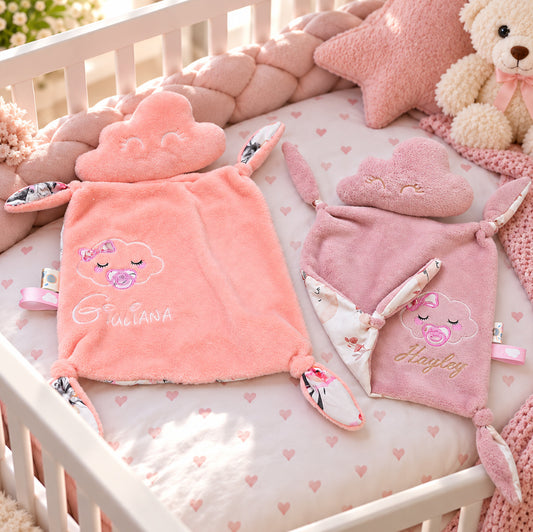 Doudou Nuage Fille avec prénom brodé | Coton Polaire | A personnaliser