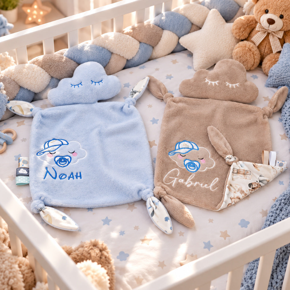 Doudou Nuage Garçon avec prénom brodé | Coton Polaire | A personnaliser