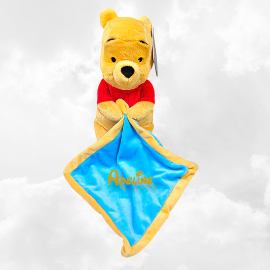 Doudou Peluche Winnie Cyan 25cm | Mouchoir Personnalisé