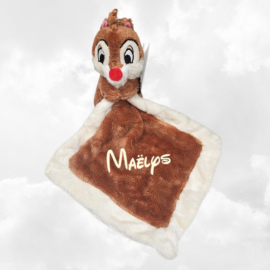 Doudou Mouchoir Disney Tic et Tac 21cm | Avec prénom | Tac Brun Clair