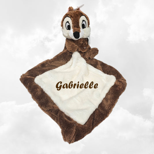 Doudou Mouchoir Disney Tic et Tac 21cm | Avec prénom | Tic Brun Foncé