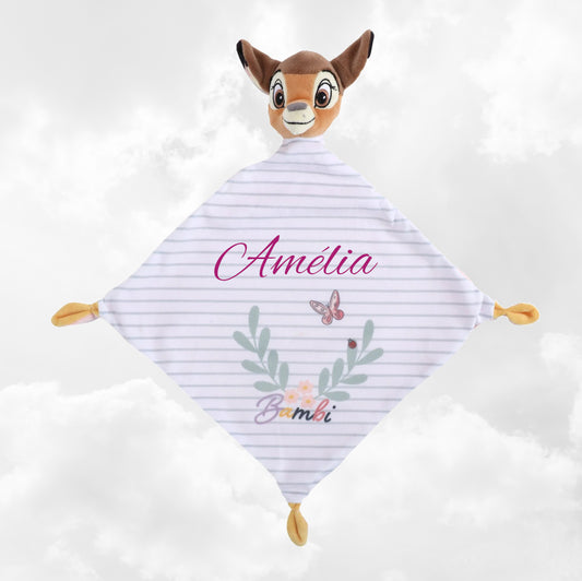 Doudou Disney Bébé Bambi Floral Personnalisé | Mouchoir 21cm