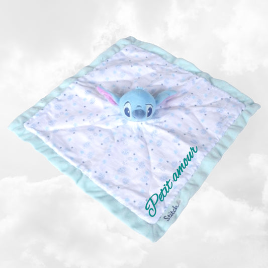 Doudou Mouchoir Disney Stitch Personnalisé | 40cm | Bleu Clair
