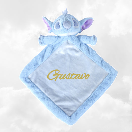 Doudou Mouchoir Disney Stitch Bleu Pastel 30cm Flopsie | Avec prénom brodé