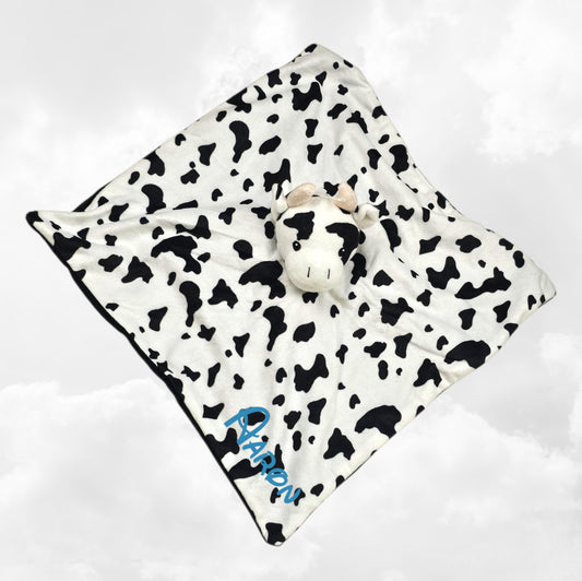 Doudou Mouchoir Plat Vache 35cm | Prénom Personnalisé