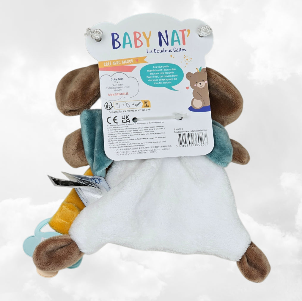 Doudou & Attache Sucette Lucien le Chien Personnalisé | BabyNat