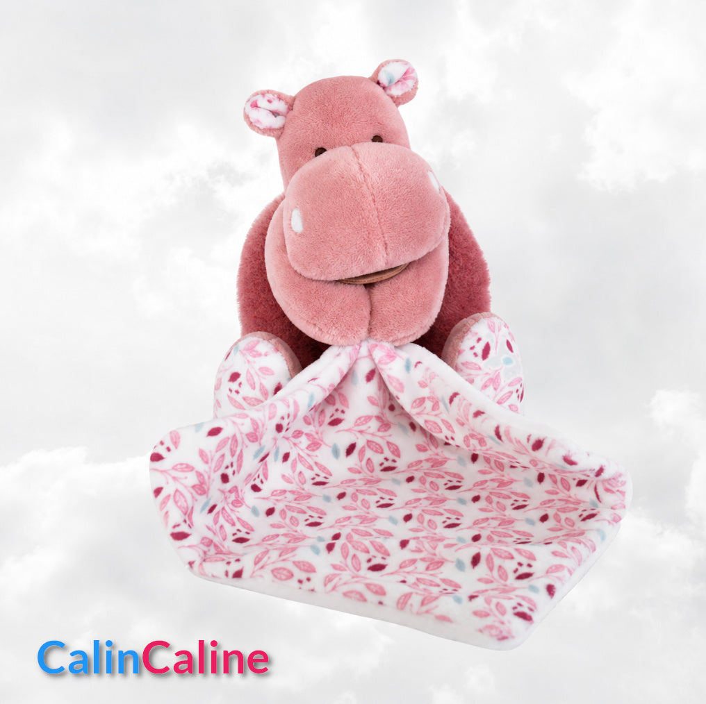 Doudou Pantin Zoé l'Hippopotame Personnalisé | Avec mouchoir | BabyNat