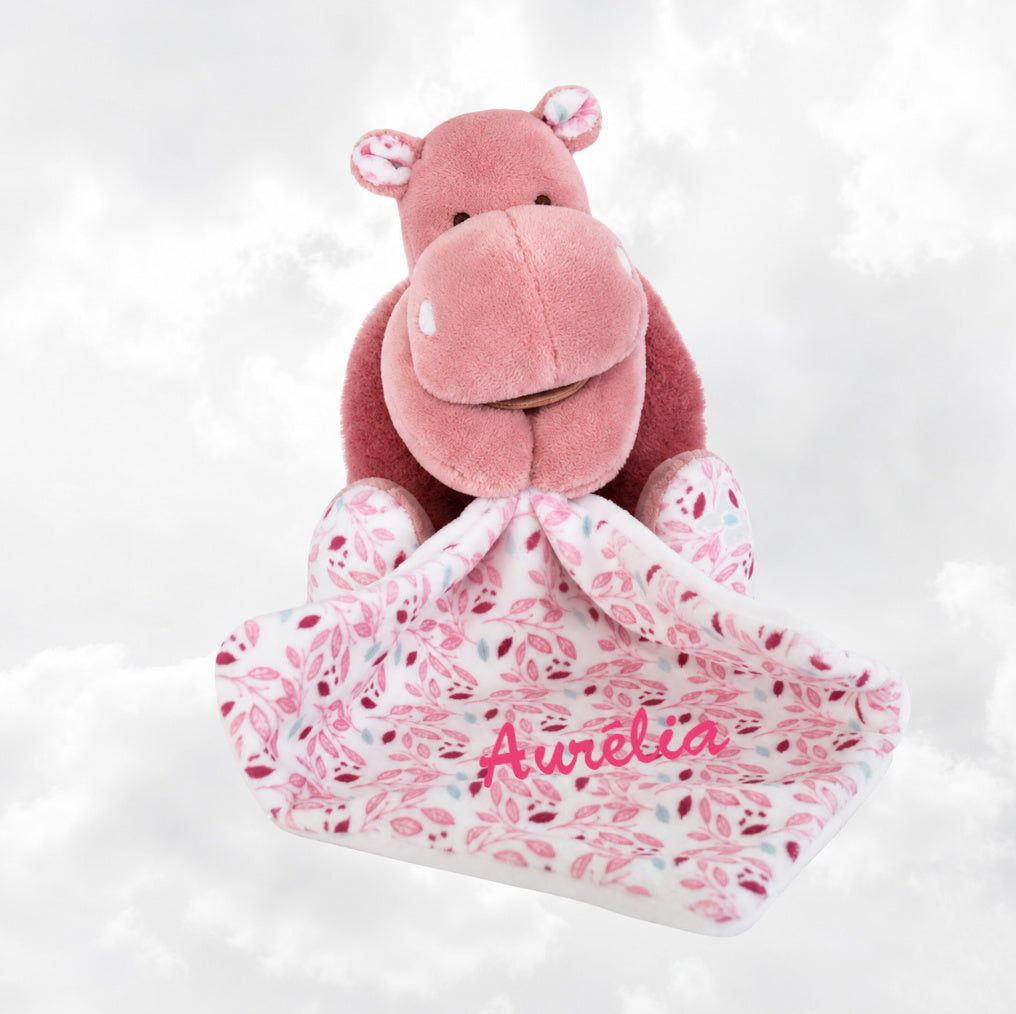 Doudou Pantin Zoé l'Hippopotame Personnalisé | Avec mouchoir | BabyNat
