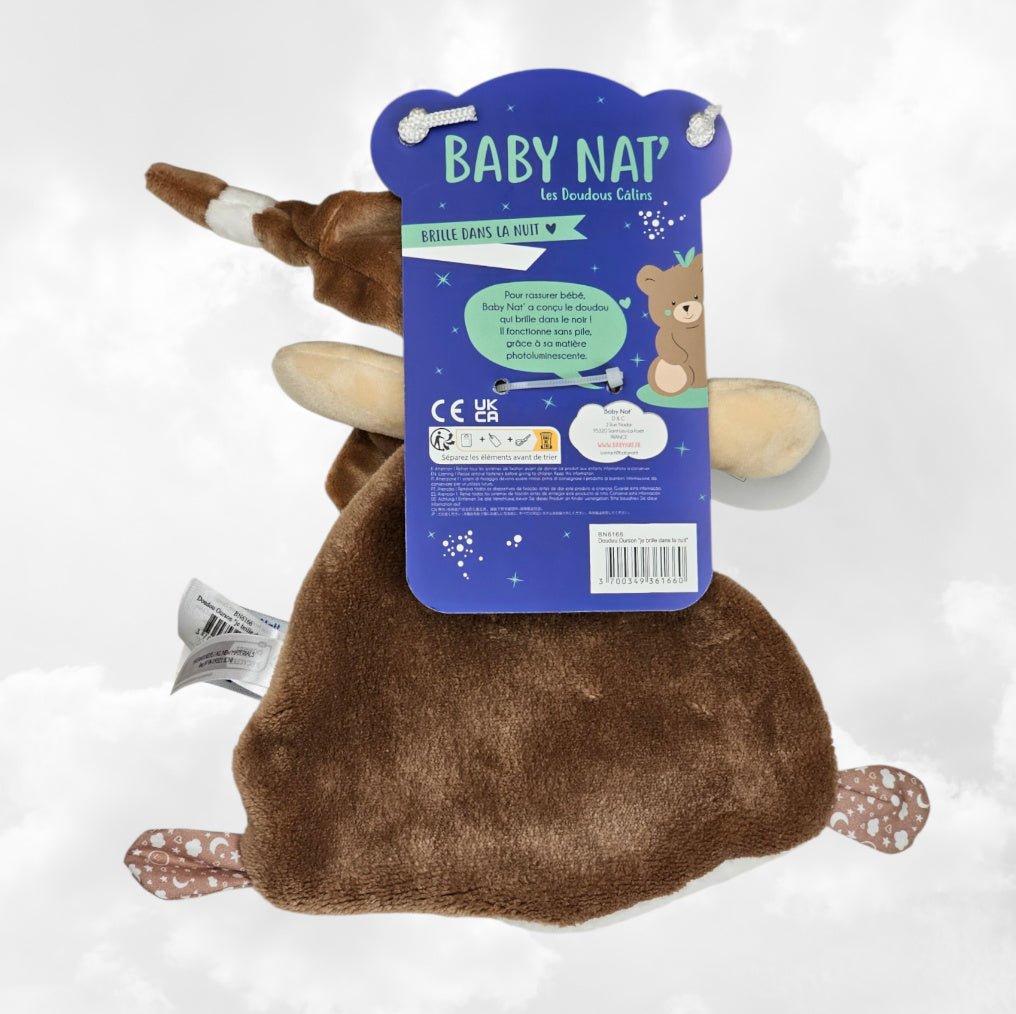 Doudou Ourson Plat "Je brille dans la nuit" Personnalisé | BabyNat