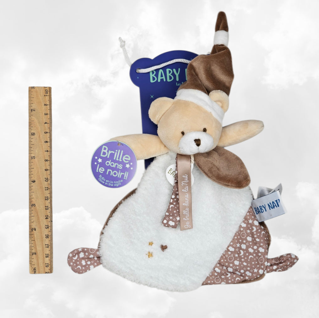 Doudou Ourson Plat "Je brille dans la nuit" Personnalisé | BabyNat