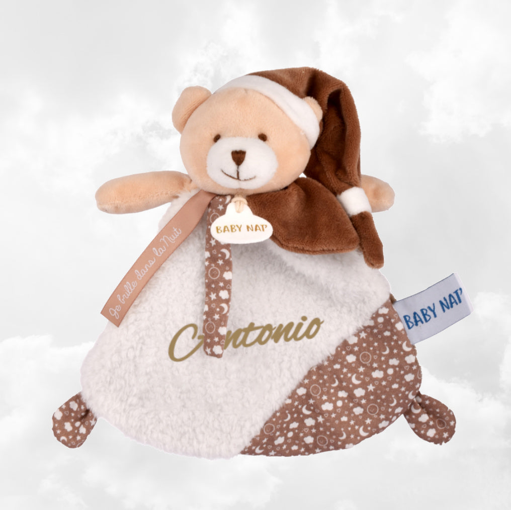 Doudou Ourson Plat "Je brille dans la nuit" Personnalisé | BabyNat