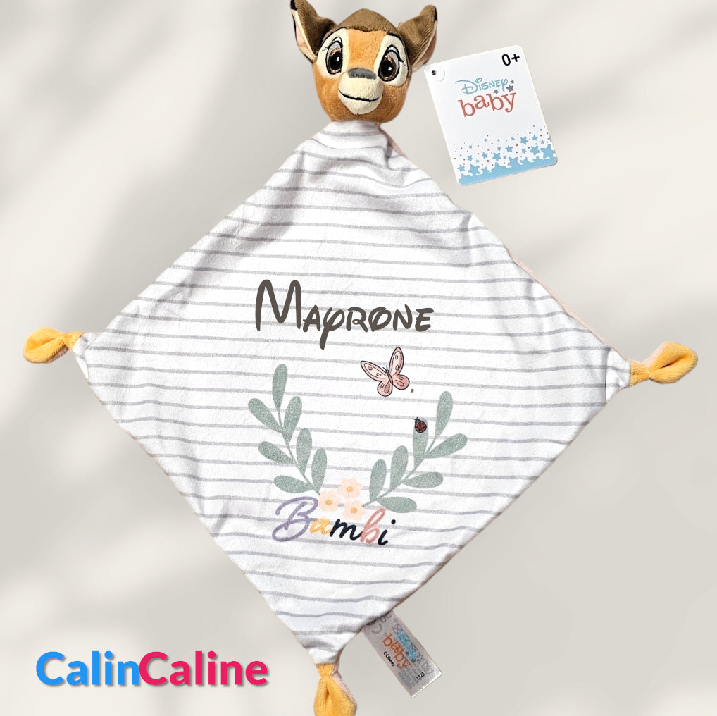 Doudou Disney Bébé Bambi Floral Personnalisé | Mouchoir 20cm