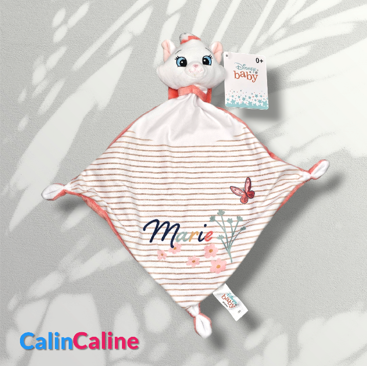 Doudou Disney Bébé Marie Rayé | Mouchoir 21cm | A Personnaliser