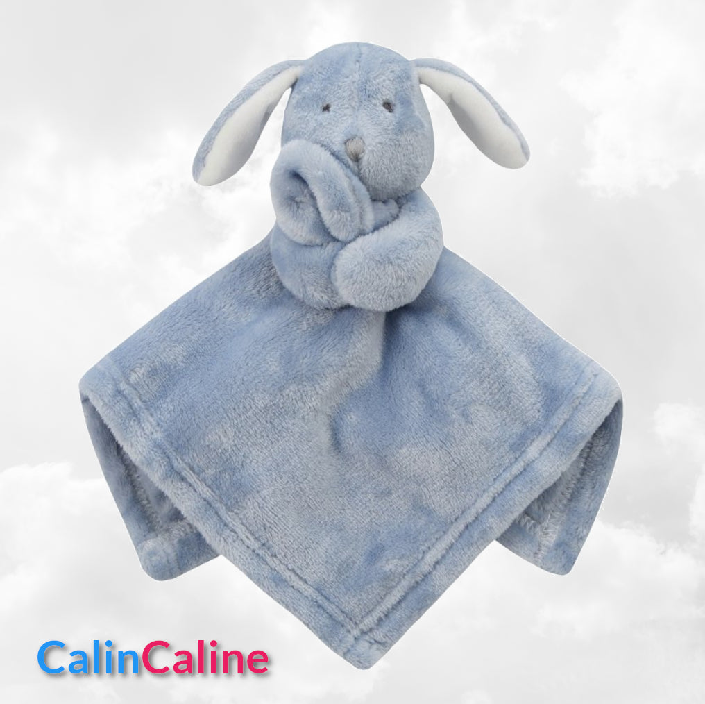 Doudou Mouchoir Lapinou Bleu 35cm | Avec Prénom Personnalisé | Baby Town