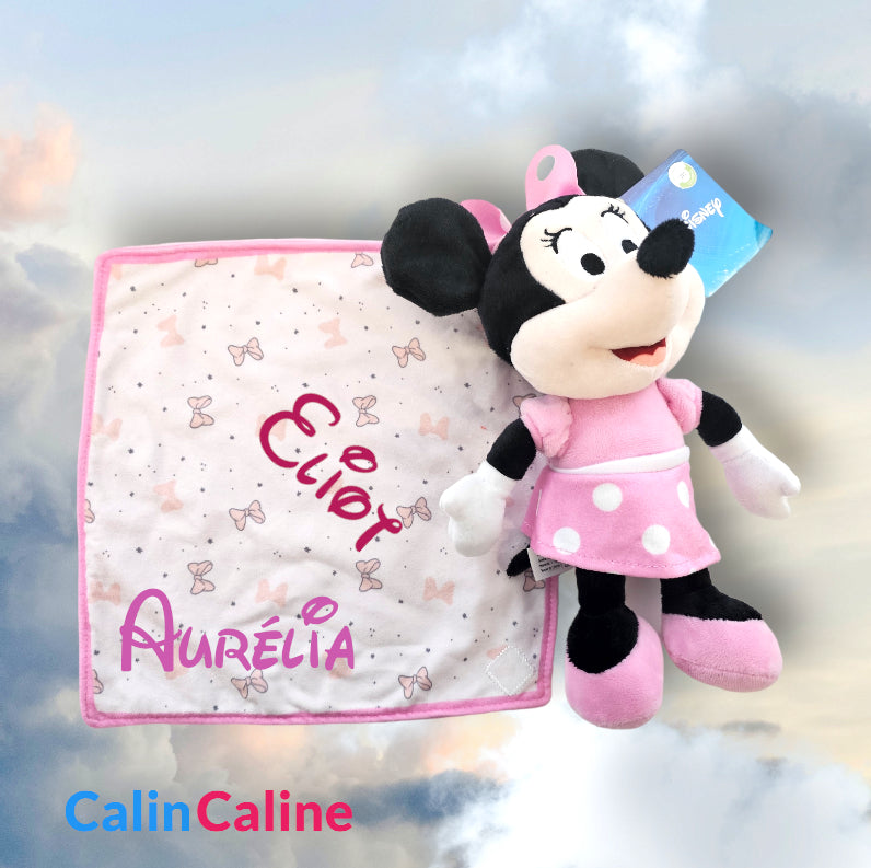 Doudou Peluche Minnie 25cm avec Mouchoir Personnalisé