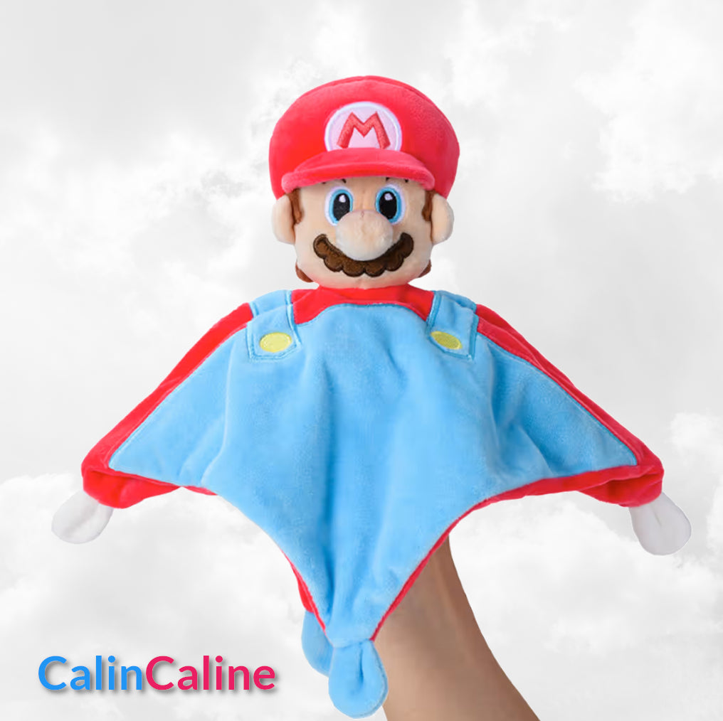 Doudou Mouchoir Plat Super Mario avec Grelot | 25cm | Prénom brodé