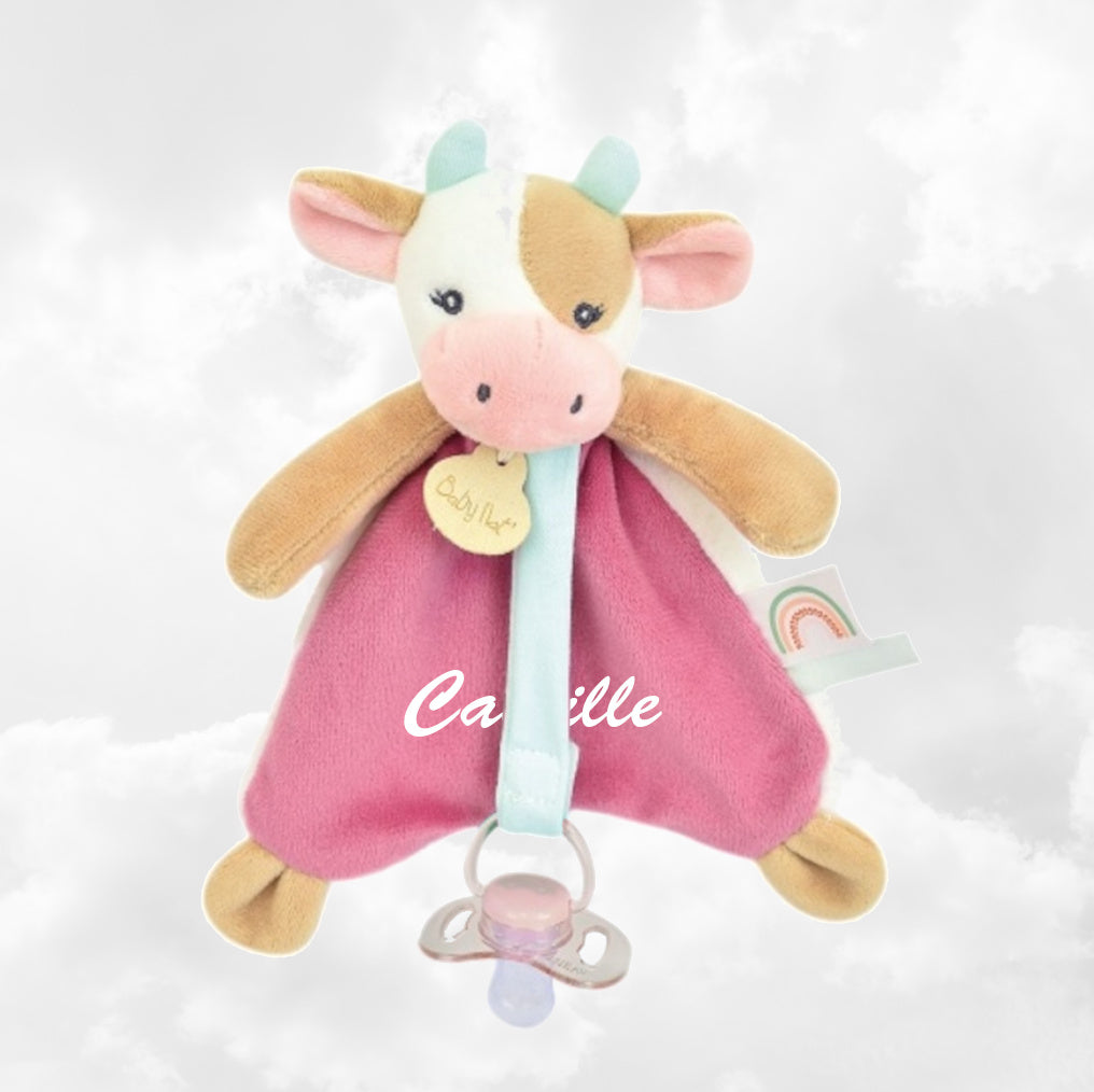 Doudou & Attache Sucette Pistache la Vache Personnalisé | BabyNat