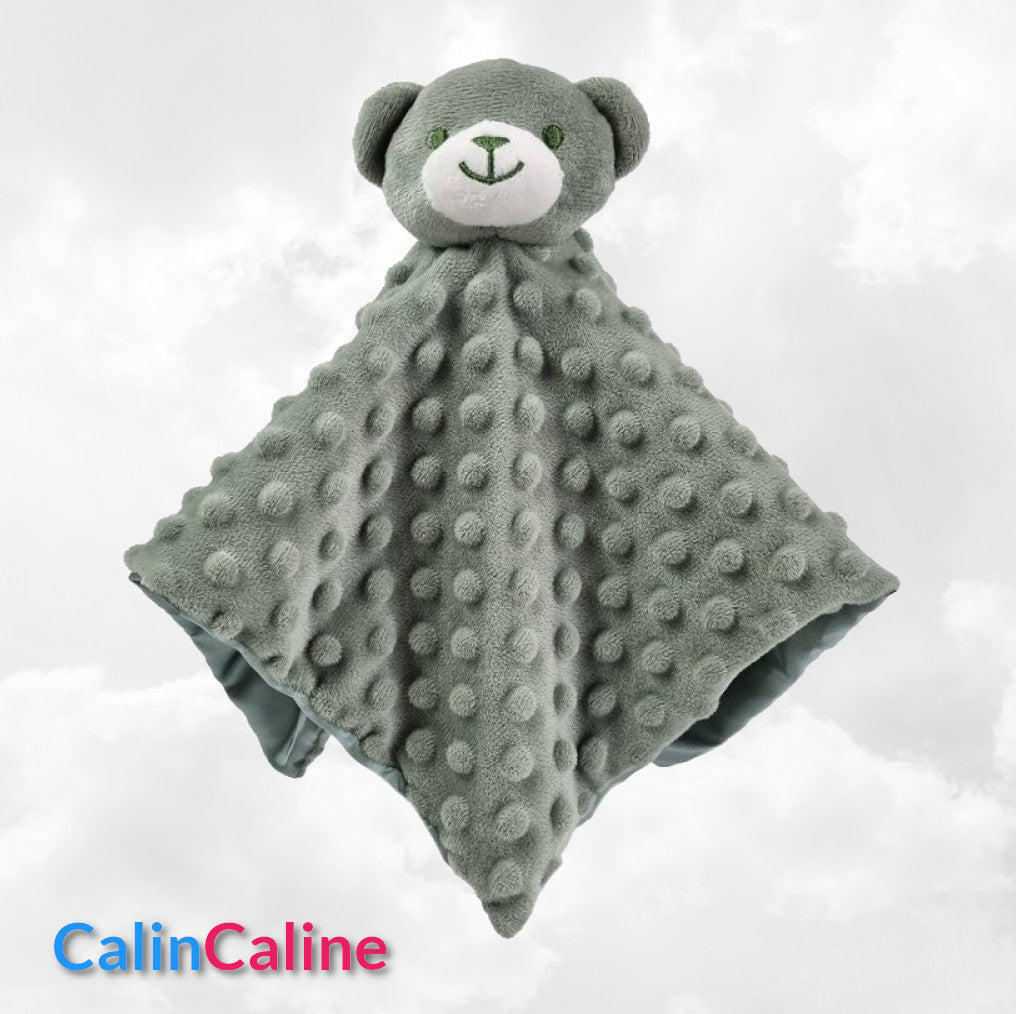 Doudou Mouchoir Ourson Vert Sage 35cm | Prénom Personnalisé