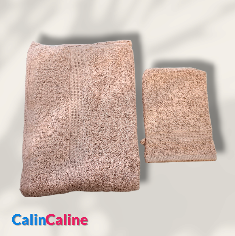 Ensemble Drap de bain + Gant de toilette assorti | Prénom Brodé | Rose Pâle