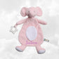 Doudou Eléphant 28cm Rose Avec Anneau de Dentition | Prénom Brodé