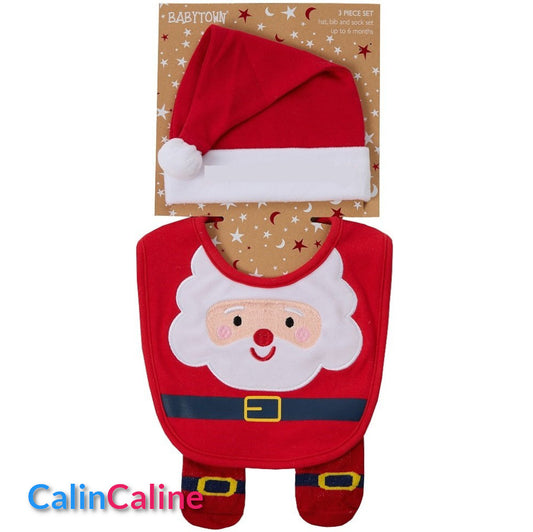 Ensemble de Noël pour bébé 0 à 6 mois | Bonnet Bavoir et Chaussettes
