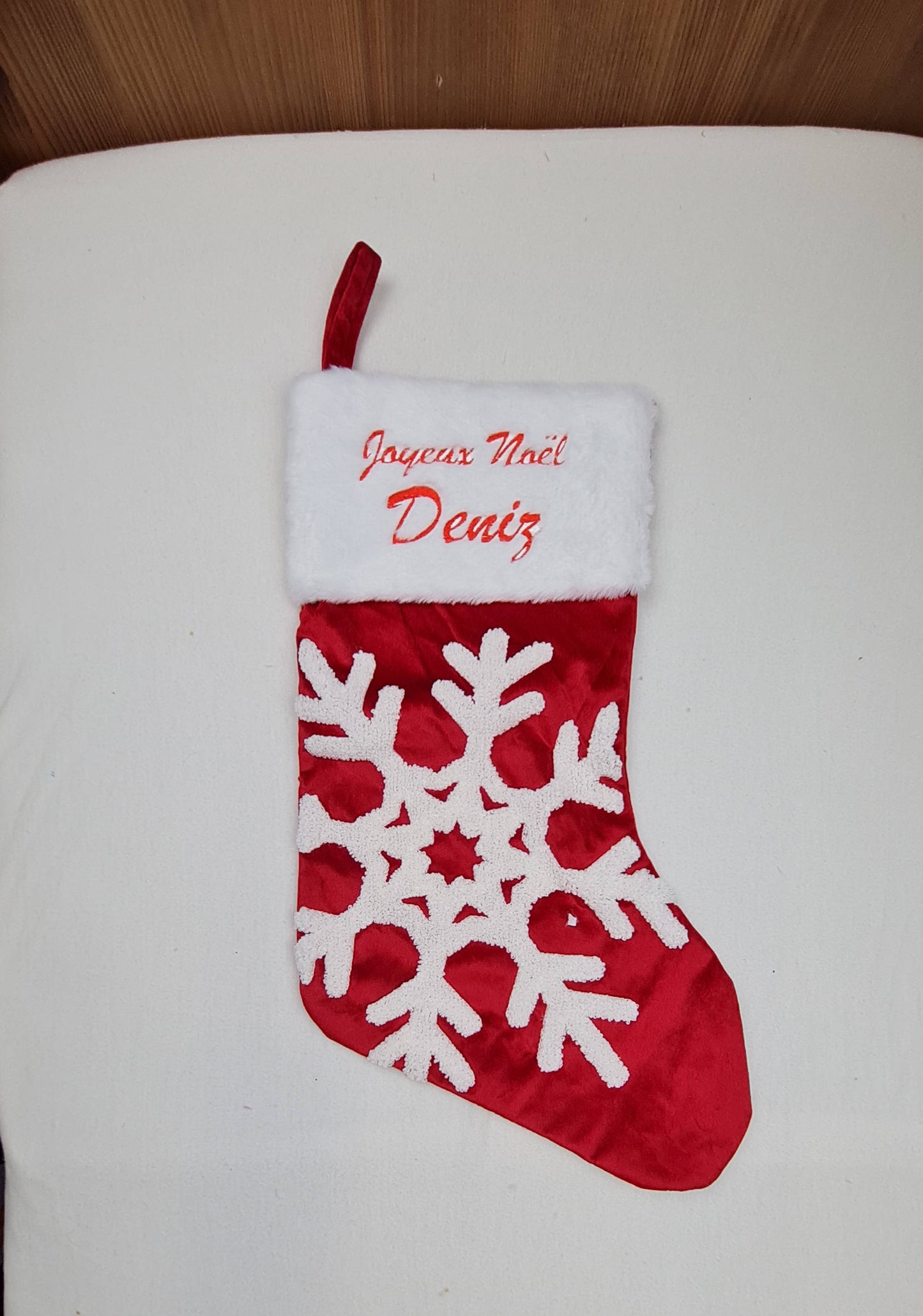 Botte de Noël Rouge personnalisée | Flocon de Neige | 38cm