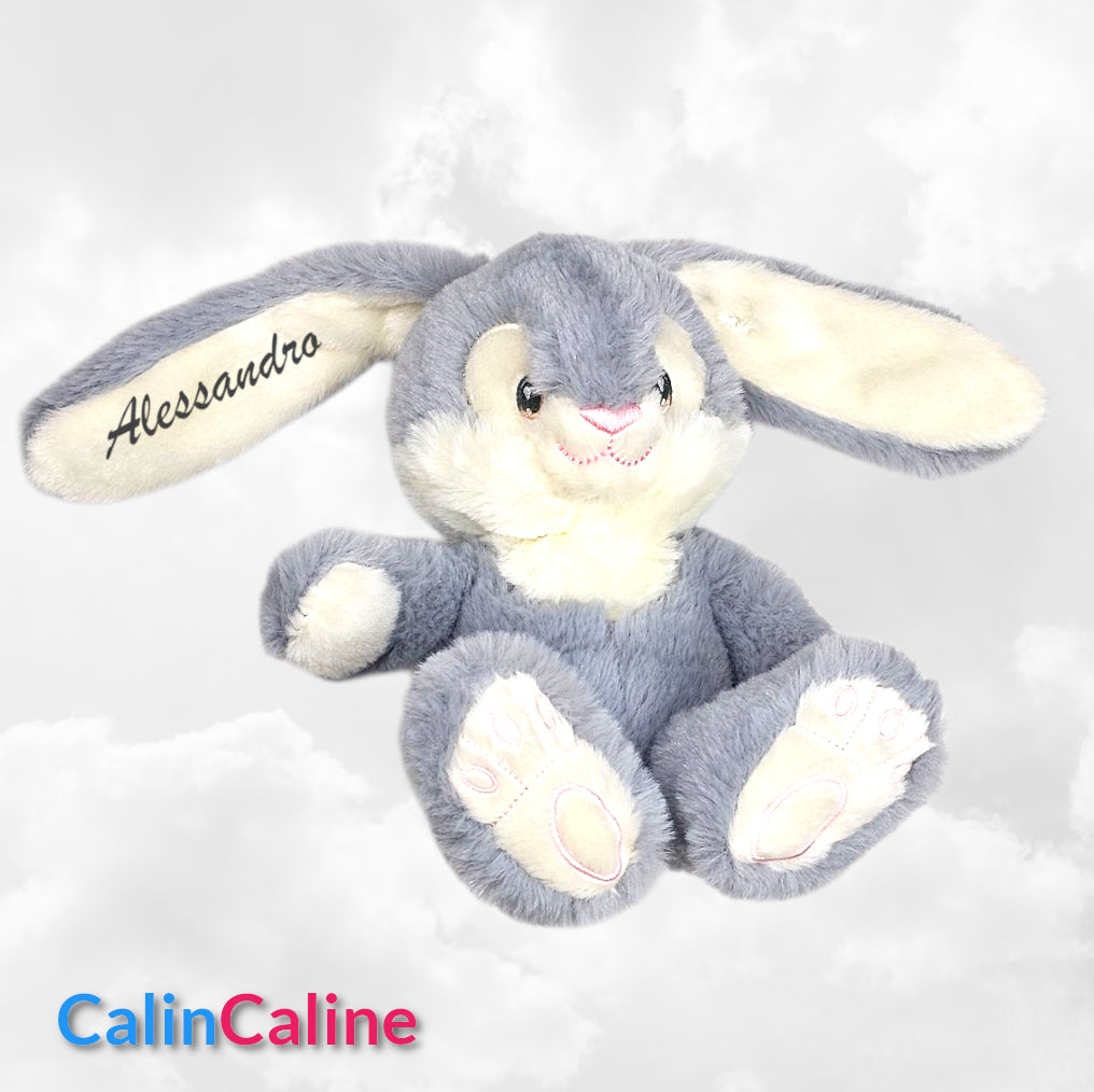 Peluche Lapin Câlin 15cm 100% Recyclé | Gris | Avec Prénom Brodé